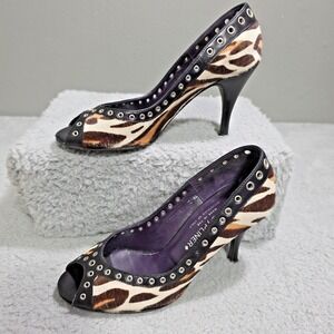 Donald J. Pliner Couture Animal Print Fure Stiletto Heel Size 5 Zelma Peep Toe‎